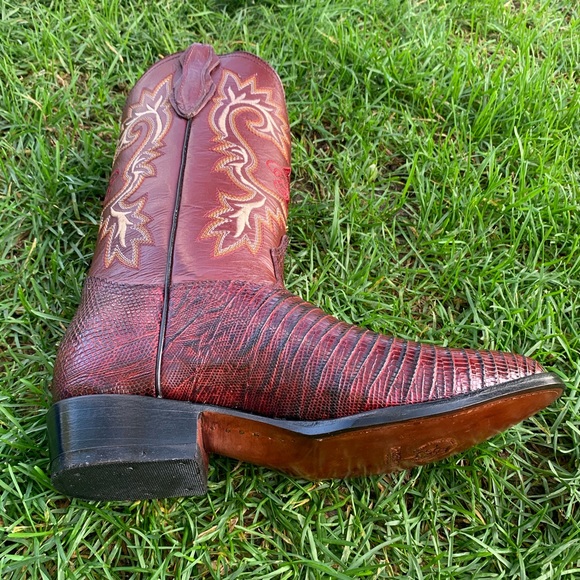 MEN'S COWBOY BOOTS LIZARD PRINT LEATHER WiINE BOTA - Picture 7 of 8